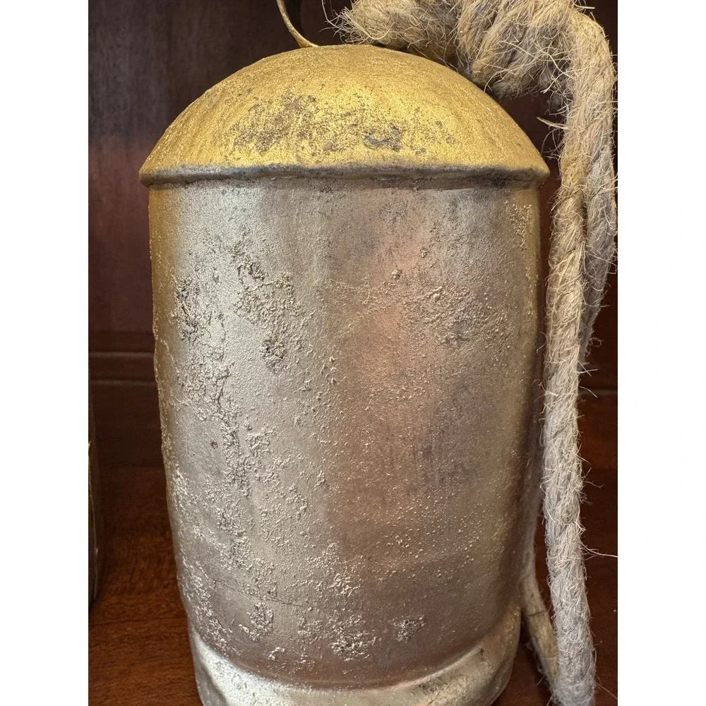 Rustic Metal BellSet of 2 Rope Hanging Farmhouse Cottage Decor